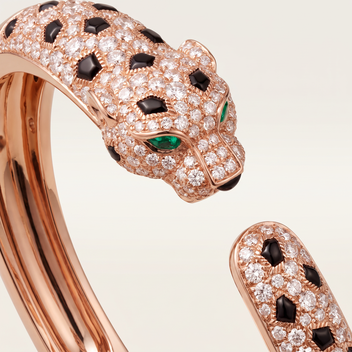 Panthere Rose Pavé Diamonds Open Bangle Bracelet