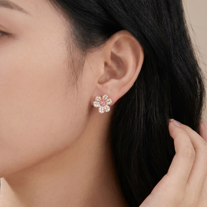 Pink Frivole Small Flower Pavé Diamonds Earrings