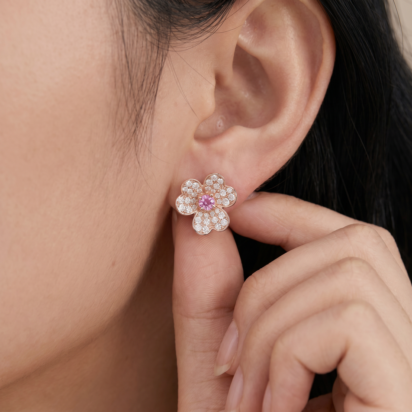 Pink Frivole Small Flower Pavé Diamonds Earrings