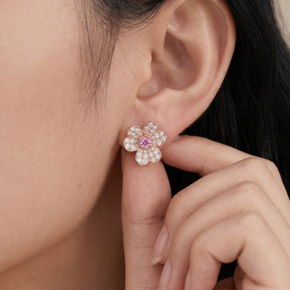 Pink Frivole Small Flower Pavé Diamonds Earrings