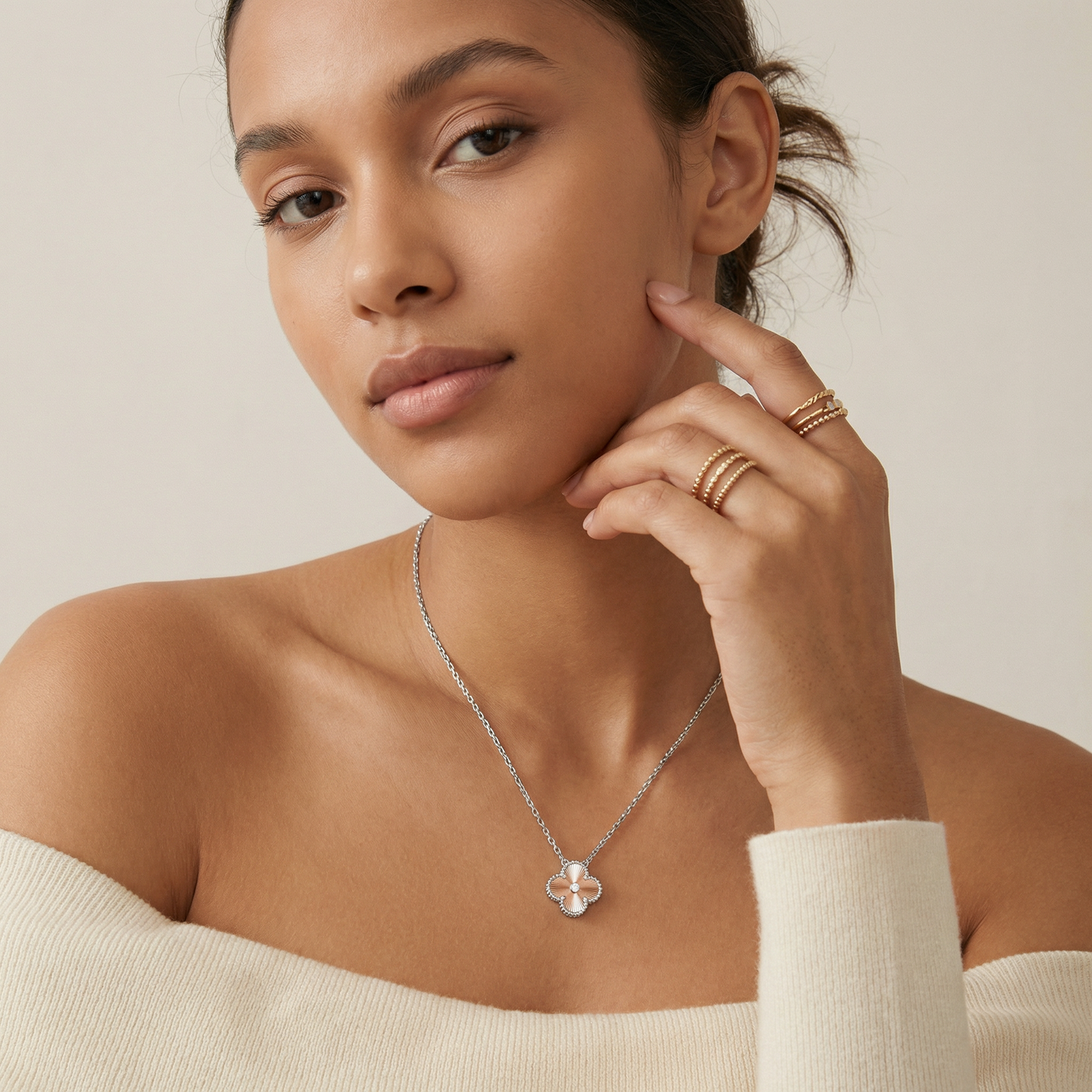 Rose And White Alhambra Holiday 1 Diamond Pendant Necklace