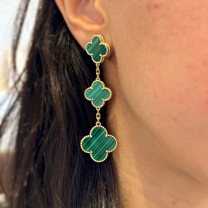 Magic Malachite 3 Motifs Clover Earrings