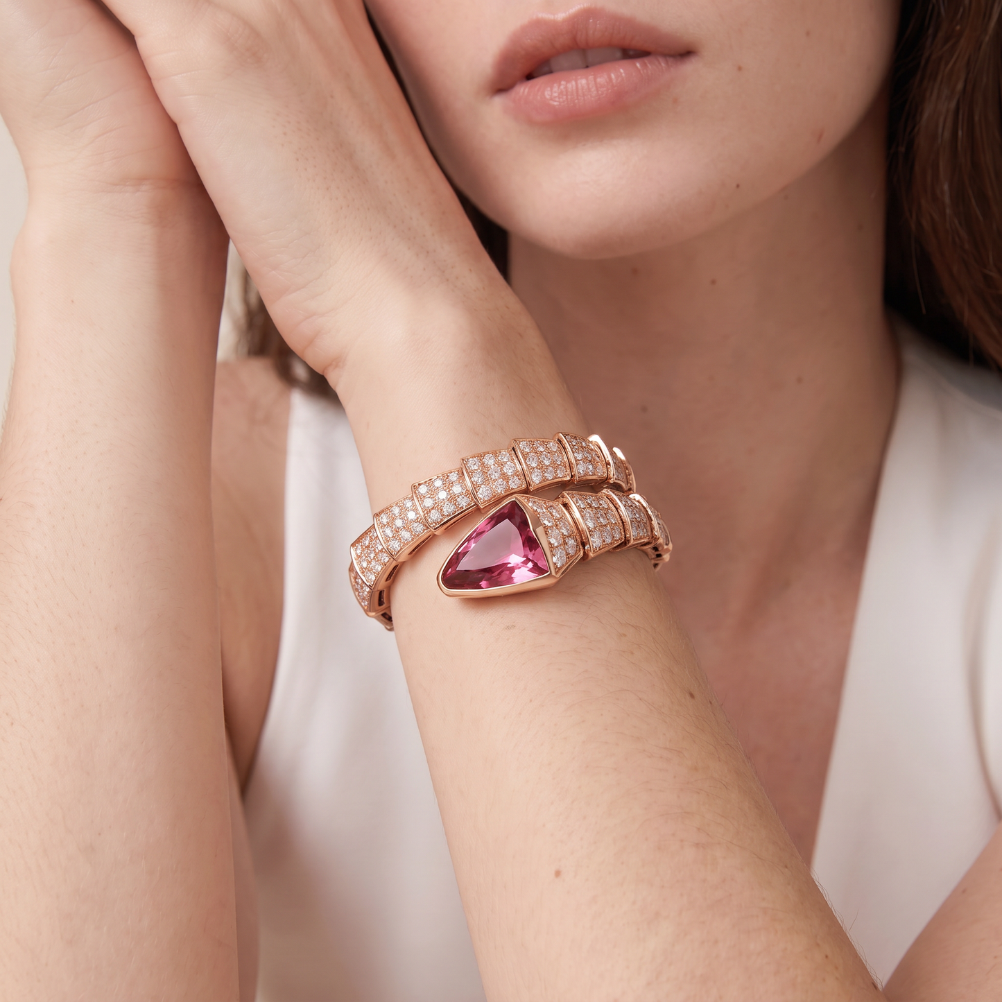 Serpenti Rose Pink Stone Wrap Bracelet