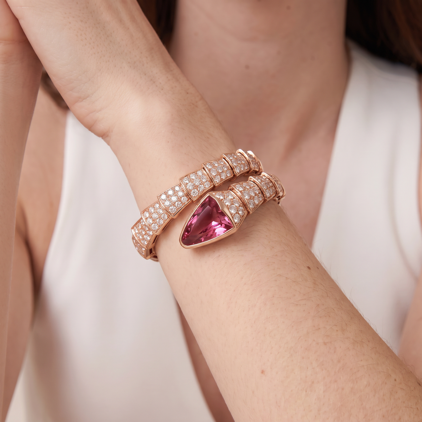 Serpenti Rose Pink Stone Wrap Bracelet