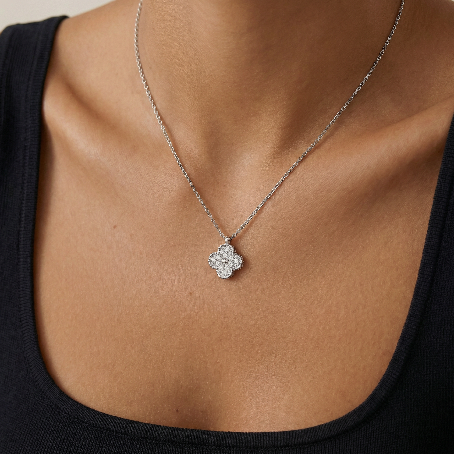 Sweet Alhambra Pavé Clover Pendant Necklace