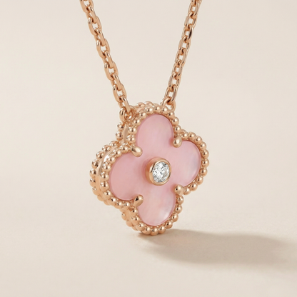 Sweet Alhambra Pink 1 Diamond Clover Necklace