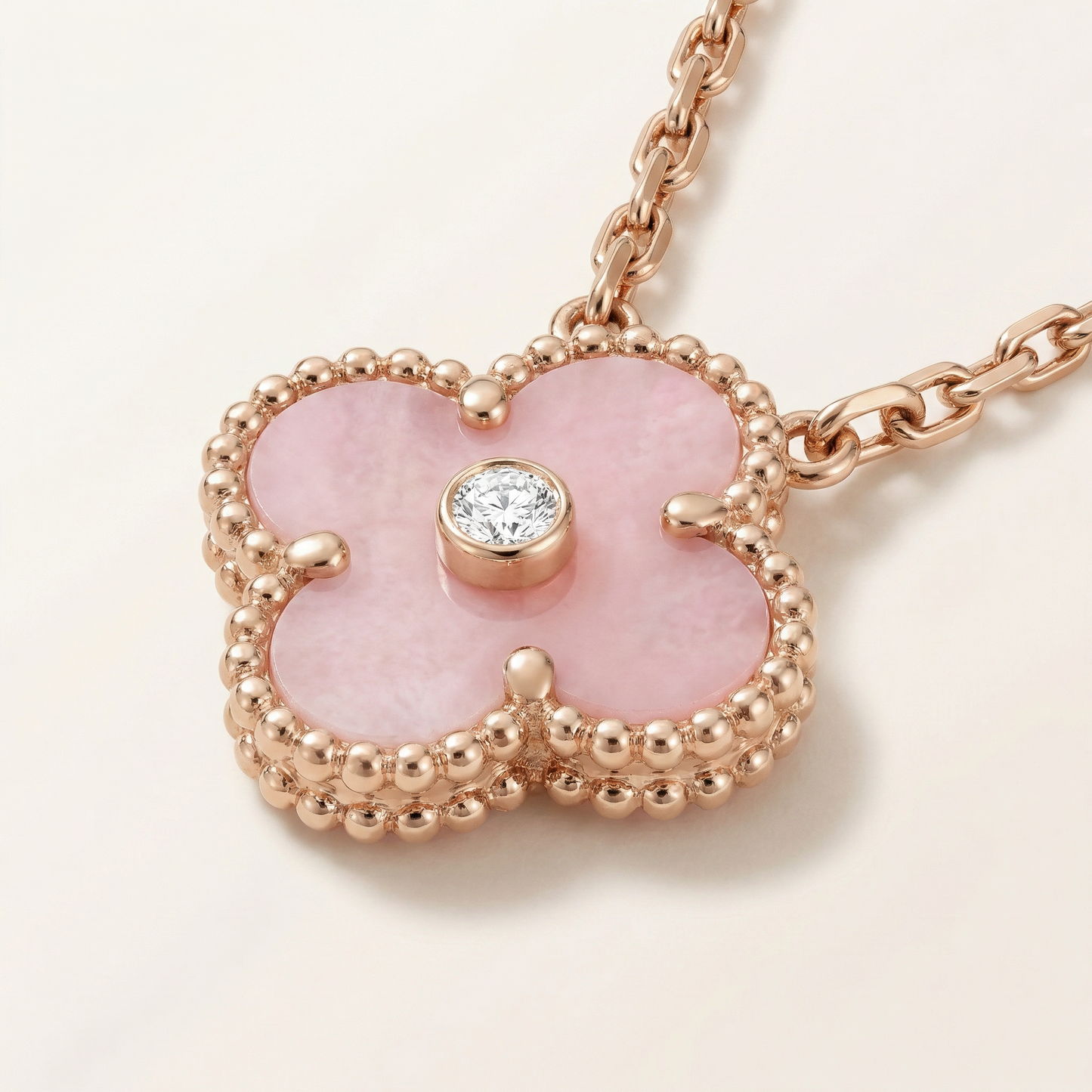 Sweet Alhambra Pink 1 Diamond Clover Necklace