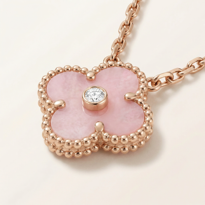 Sweet Alhambra Pink 1 Diamond Clover Necklace