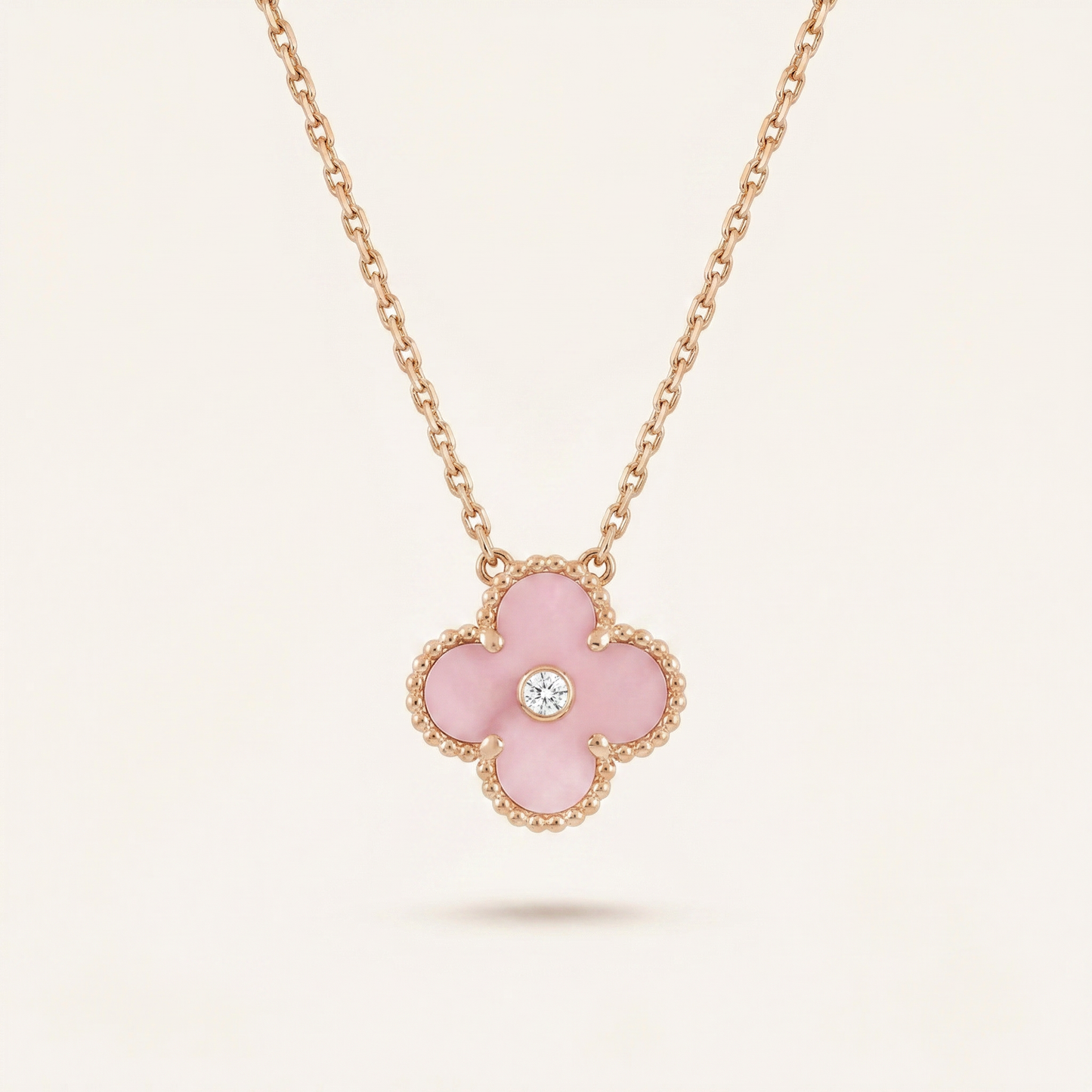 Sweet Alhambra Pink 1 Diamond Clover Necklace