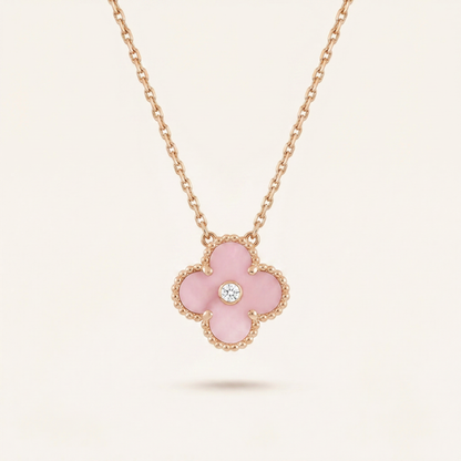 Sweet Alhambra Pink 1 Diamond Clover Necklace
