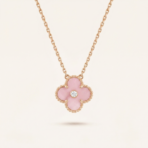 Sweet Alhambra Pink 1 Diamond Clover Necklace
