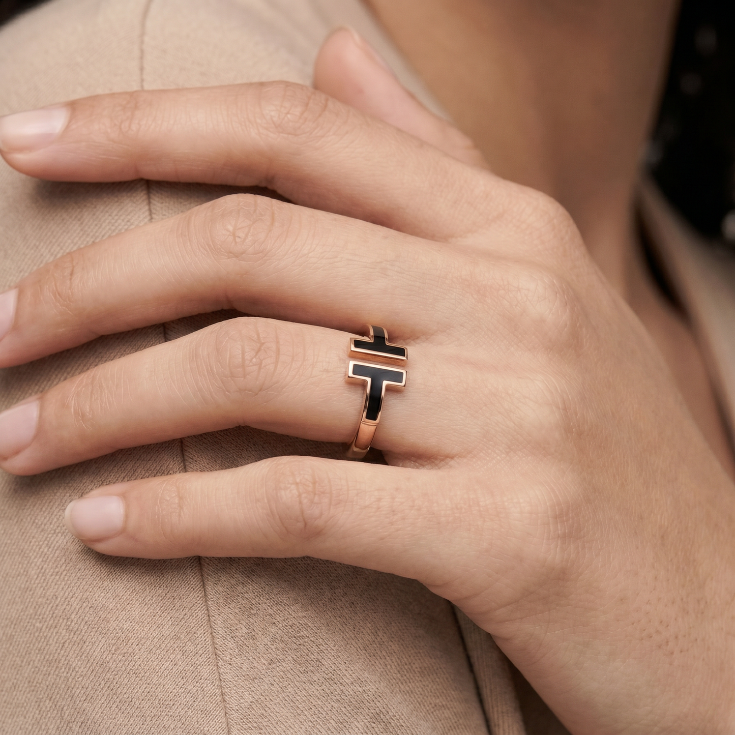 T Black Onyx Wire Ring