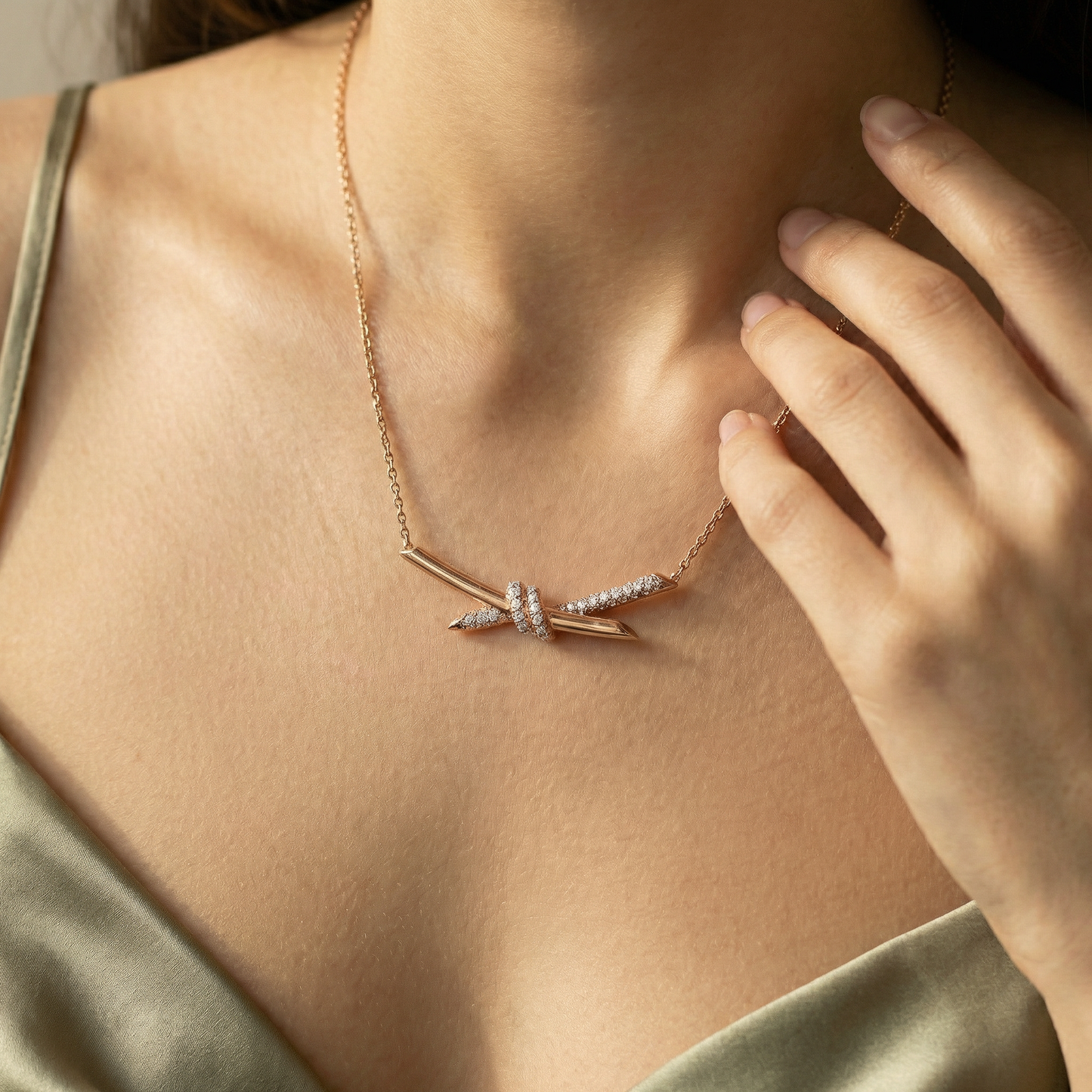 T Knot Pavé Pendant Necklace