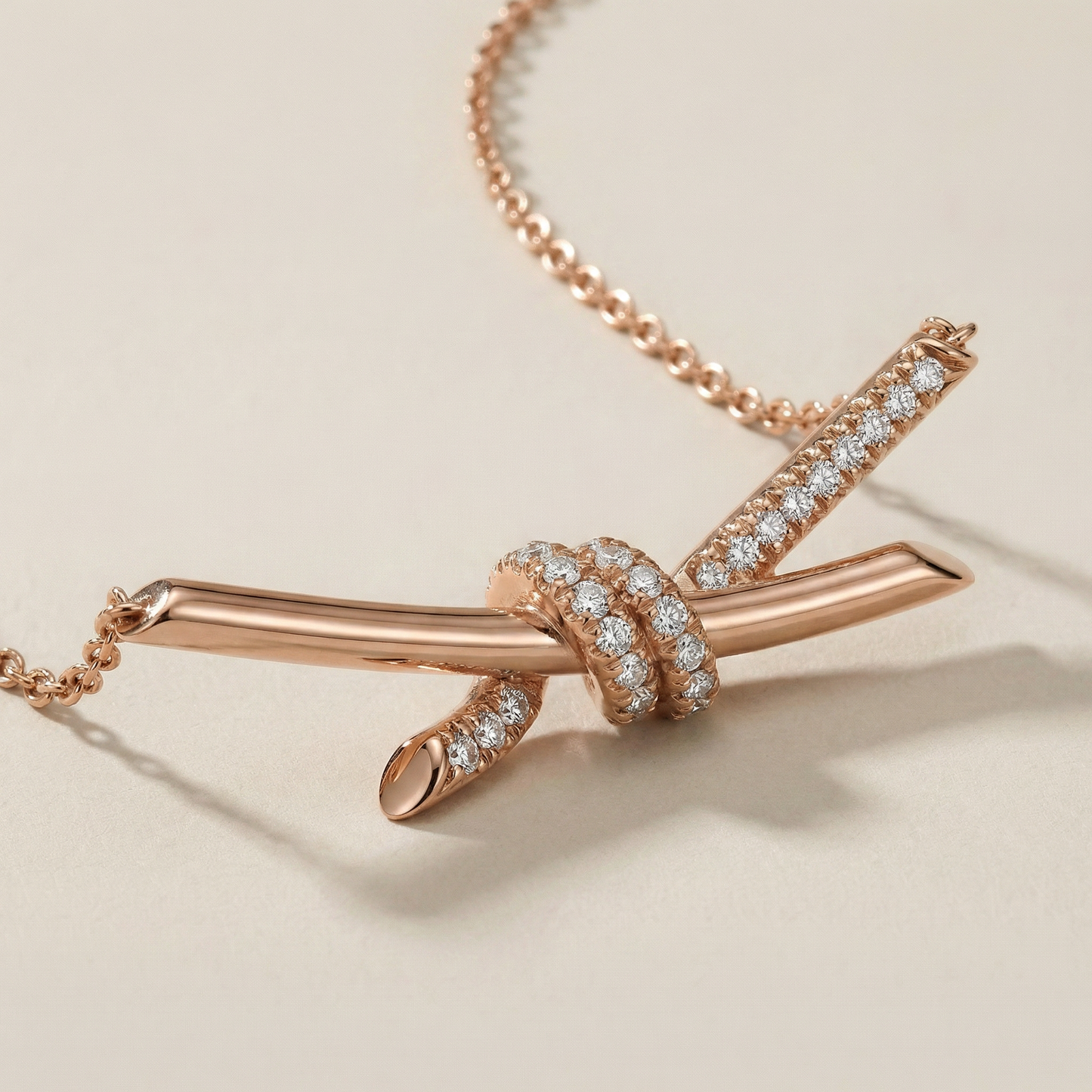 T Knot Pavé Pendant Necklace