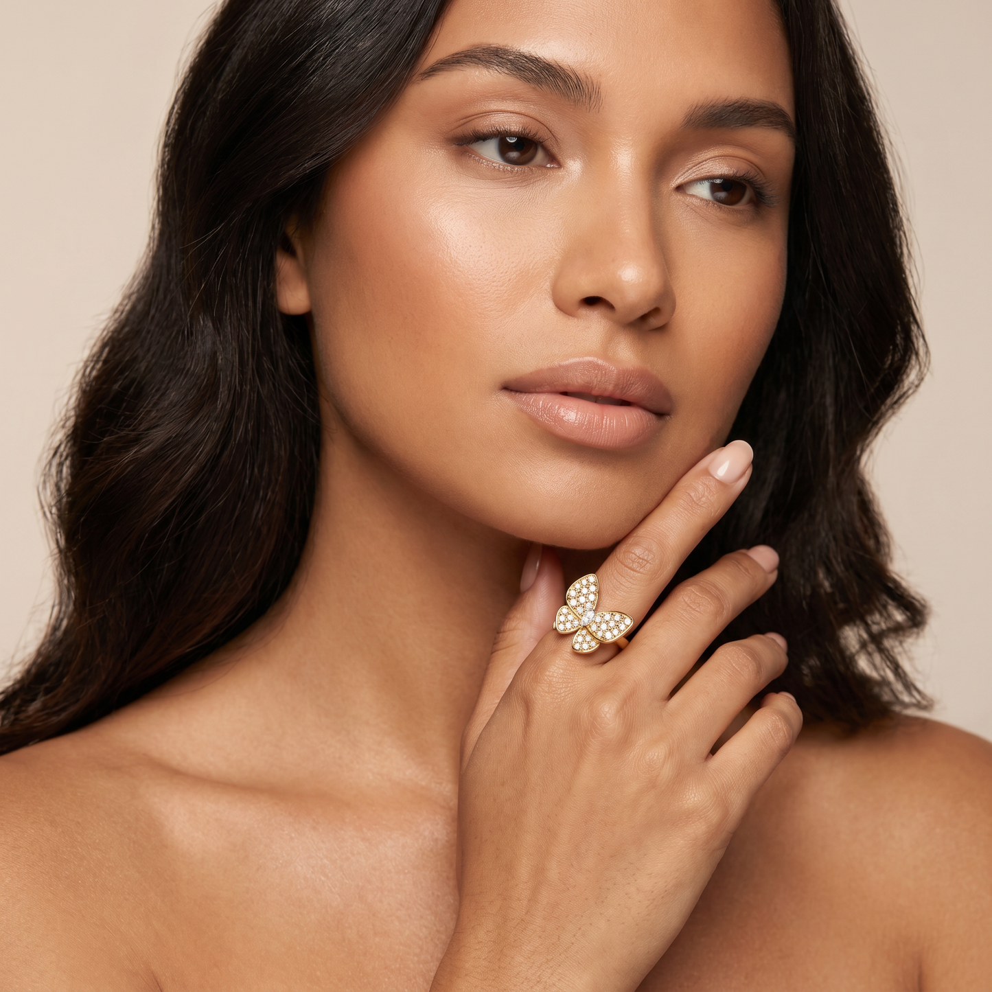 Two Butterfly Pavé Diamonds Ring