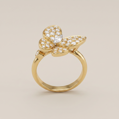 Two Butterfly Pavé Diamonds Ring
