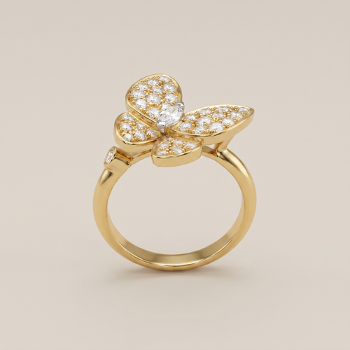 Two Butterfly Pavé Diamonds Ring