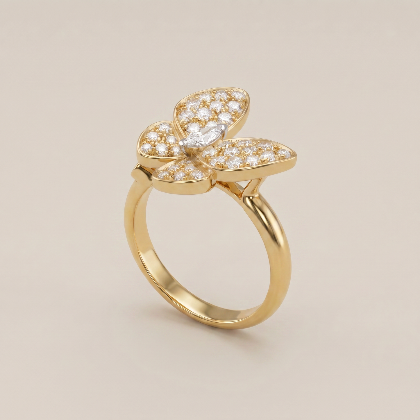 Two Butterfly Pavé Diamonds Ring