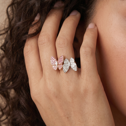 Two Butterfly Pavé Pink Sapphire Ring