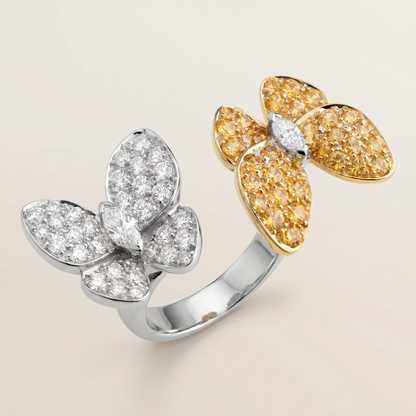 Two Butterfly Pavé Yellow Sapphire Ring