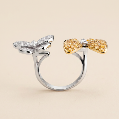 Two Butterfly Pavé Yellow Sapphire Ring
