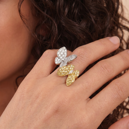 Two Butterfly Pavé Yellow Sapphire Ring