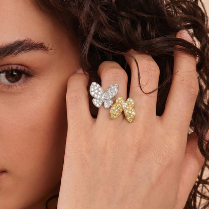 Two Butterfly Pavé Yellow Sapphire Ring