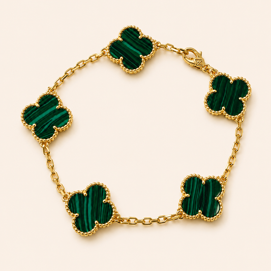 Vintage Five-Motif Malachite Clover Bracelet
