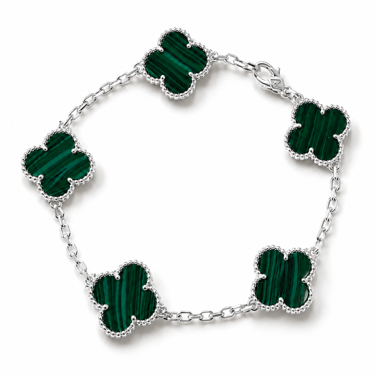 Vintage Five-Motif Malachite Clover Bracelet