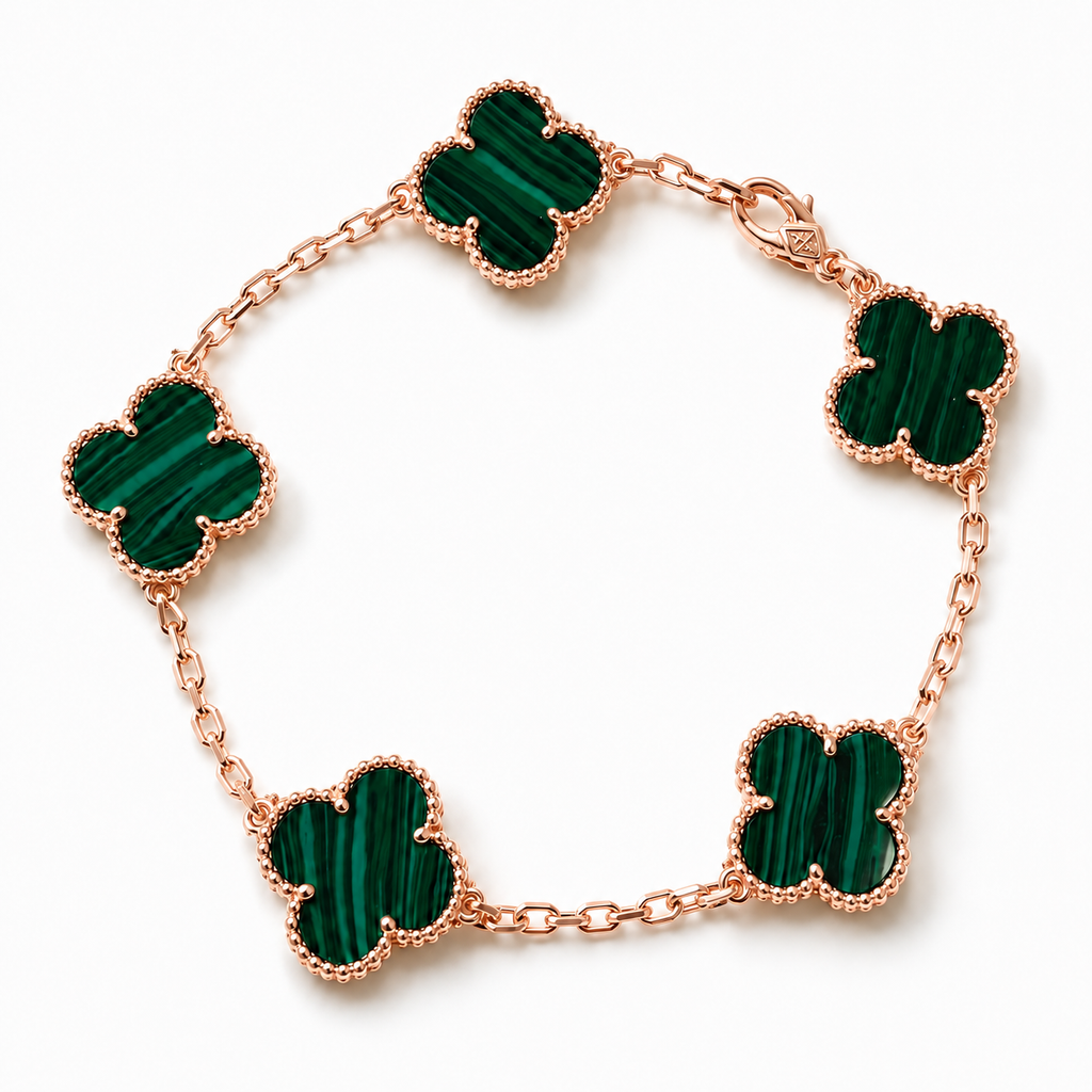 Vintage Five-Motif Malachite Clover Bracelet