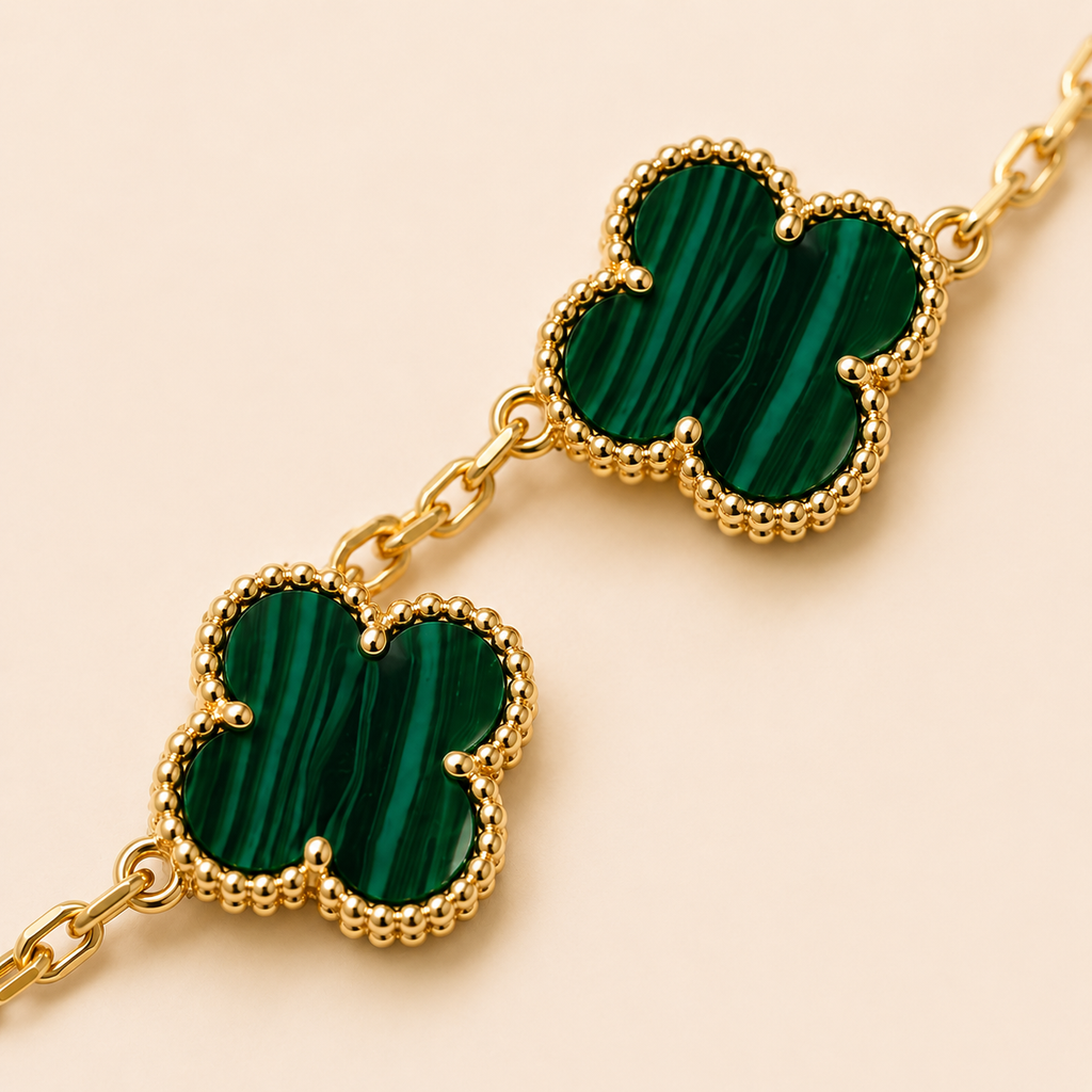 Vintage Five-Motif Malachite Clover Bracelet