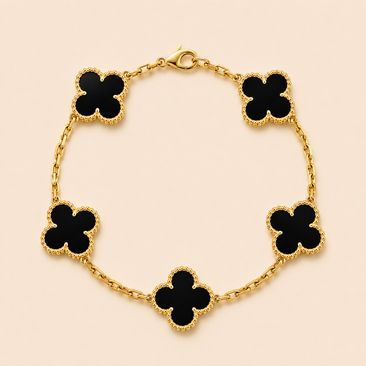 Vintage Five-Motif Black Stone Clover Bracelet