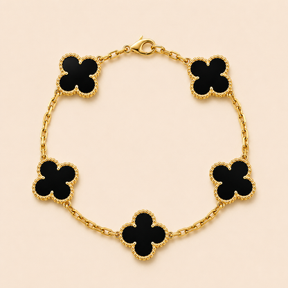 Vintage Five-Motif Black Stone Clover Bracelet