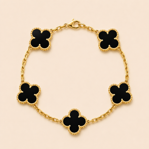 Vintage Five-Motif Black Stone Clover Bracelet