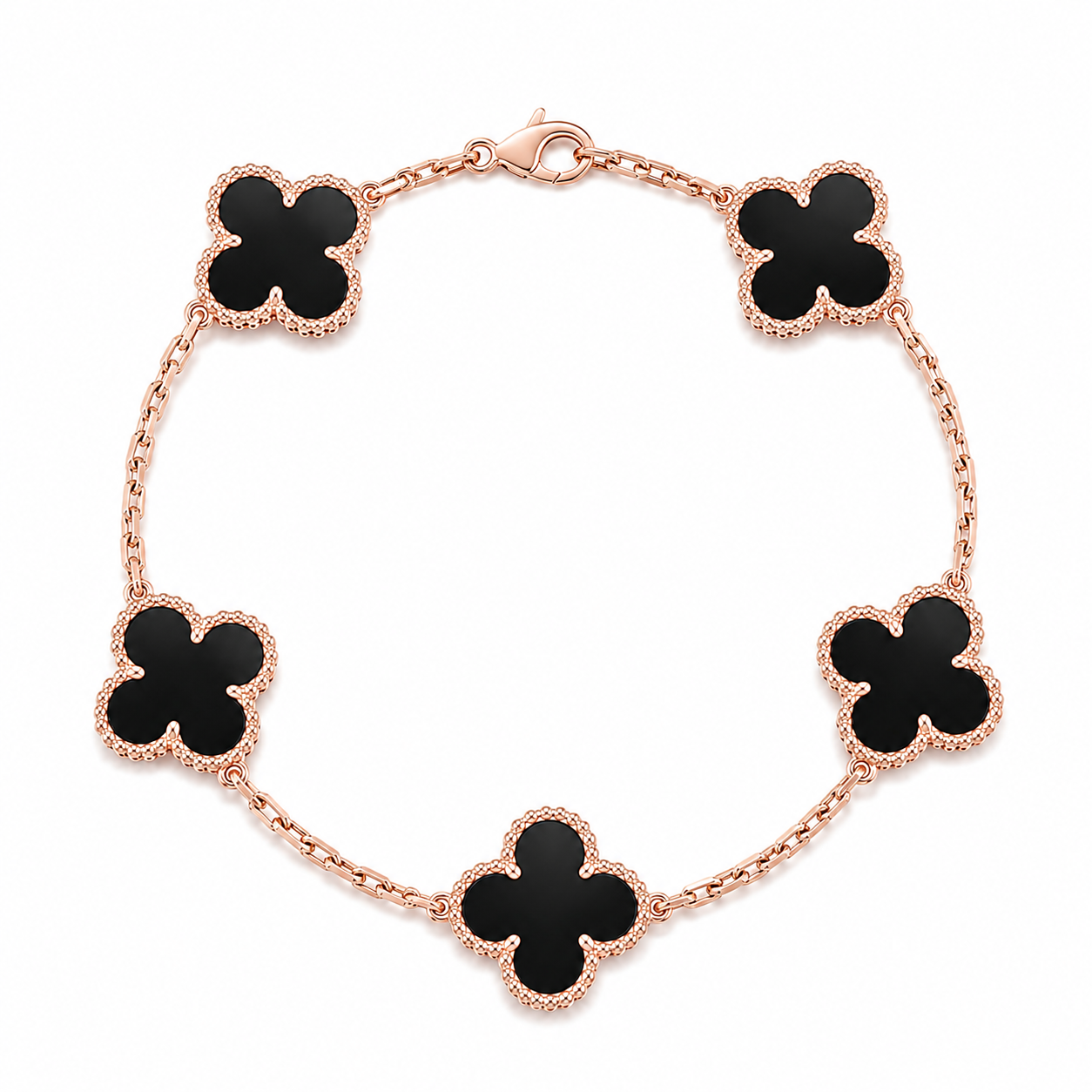 Vintage Five-Motif Black Stone Clover Bracelet