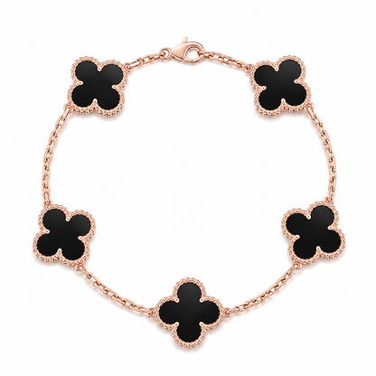Vintage Five-Motif Black Stone Clover Bracelet