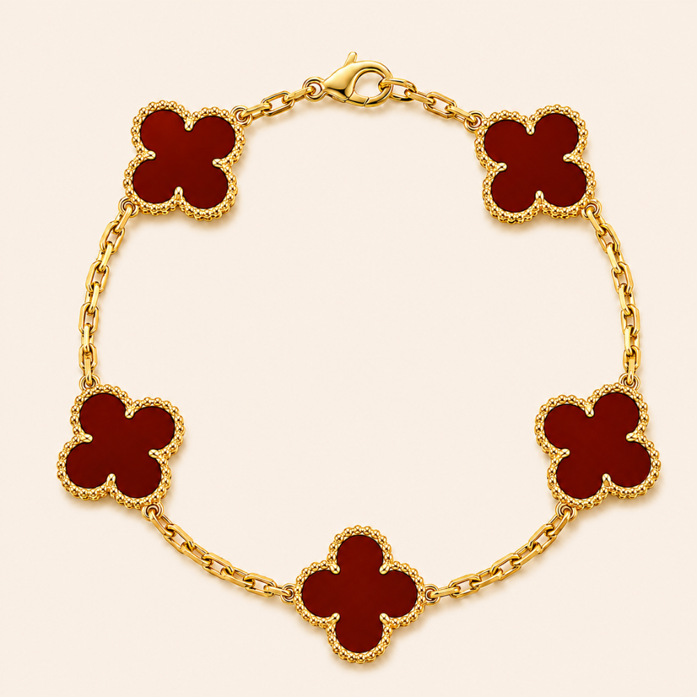 Vintage Five-Motif Red Stone Clover Bracelet