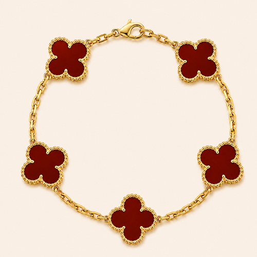 Vintage Five-Motif Red Stone Clover Bracelet