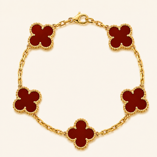 Vintage Five-Motif Red Stone Clover Bracelet