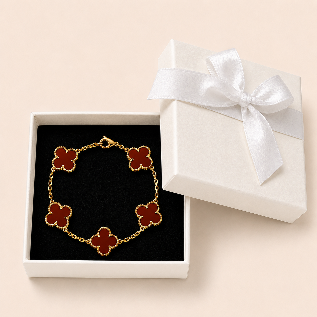 Vintage Five-Motif Red Stone Clover Bracelet