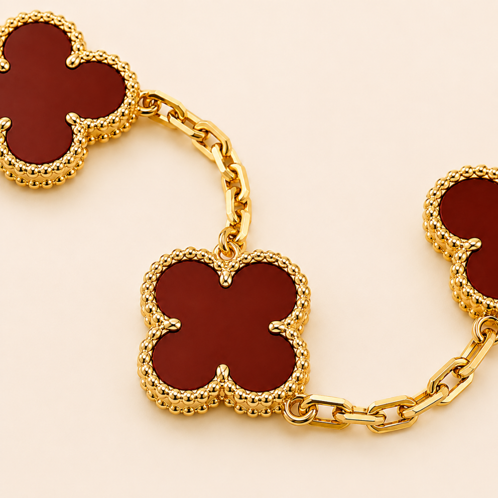 Vintage Five-Motif Red Stone Clover Bracelet