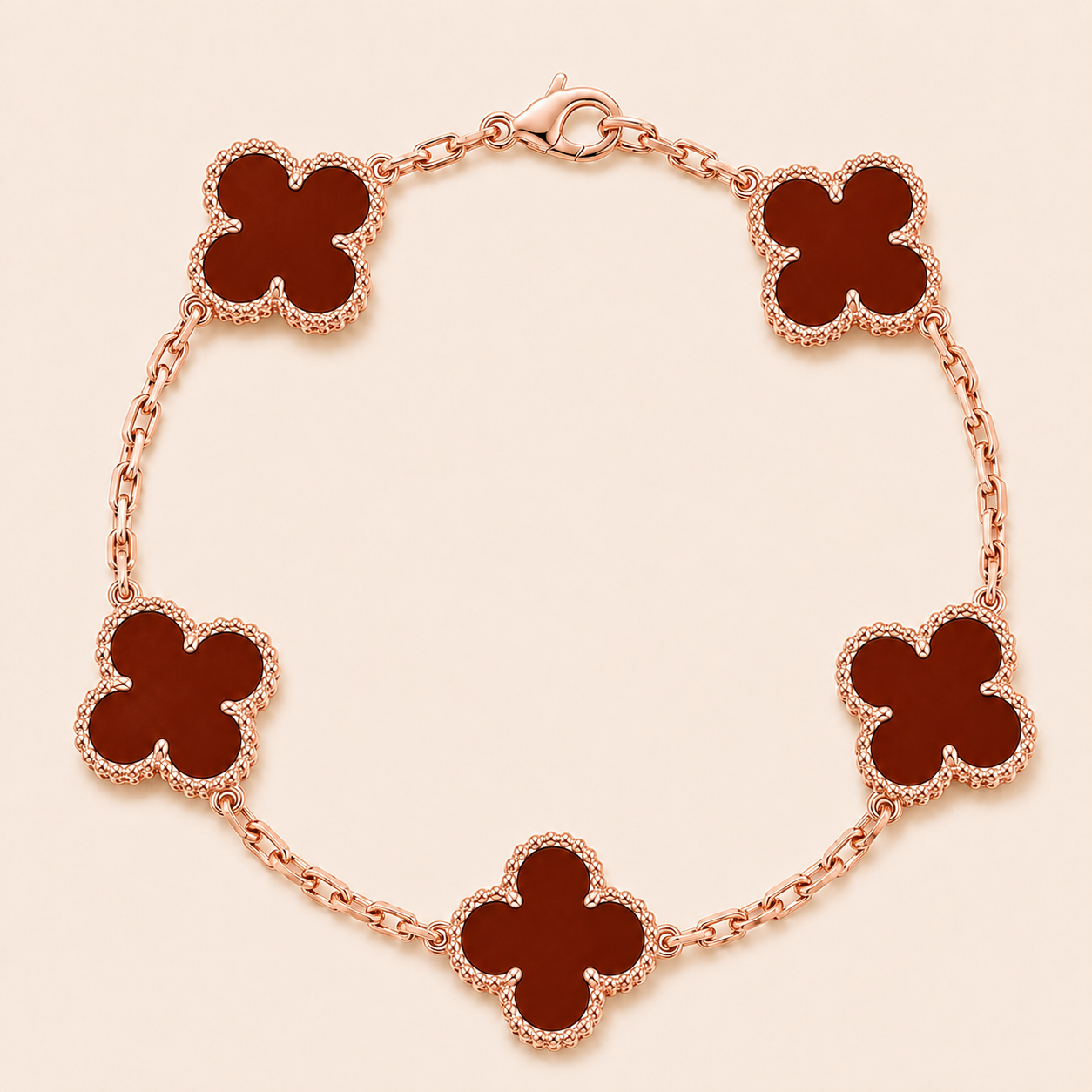 Vintage Five-Motif Red Stone Clover Bracelet