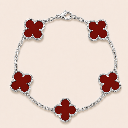 Vintage Five-Motif Red Stone Clover Bracelet