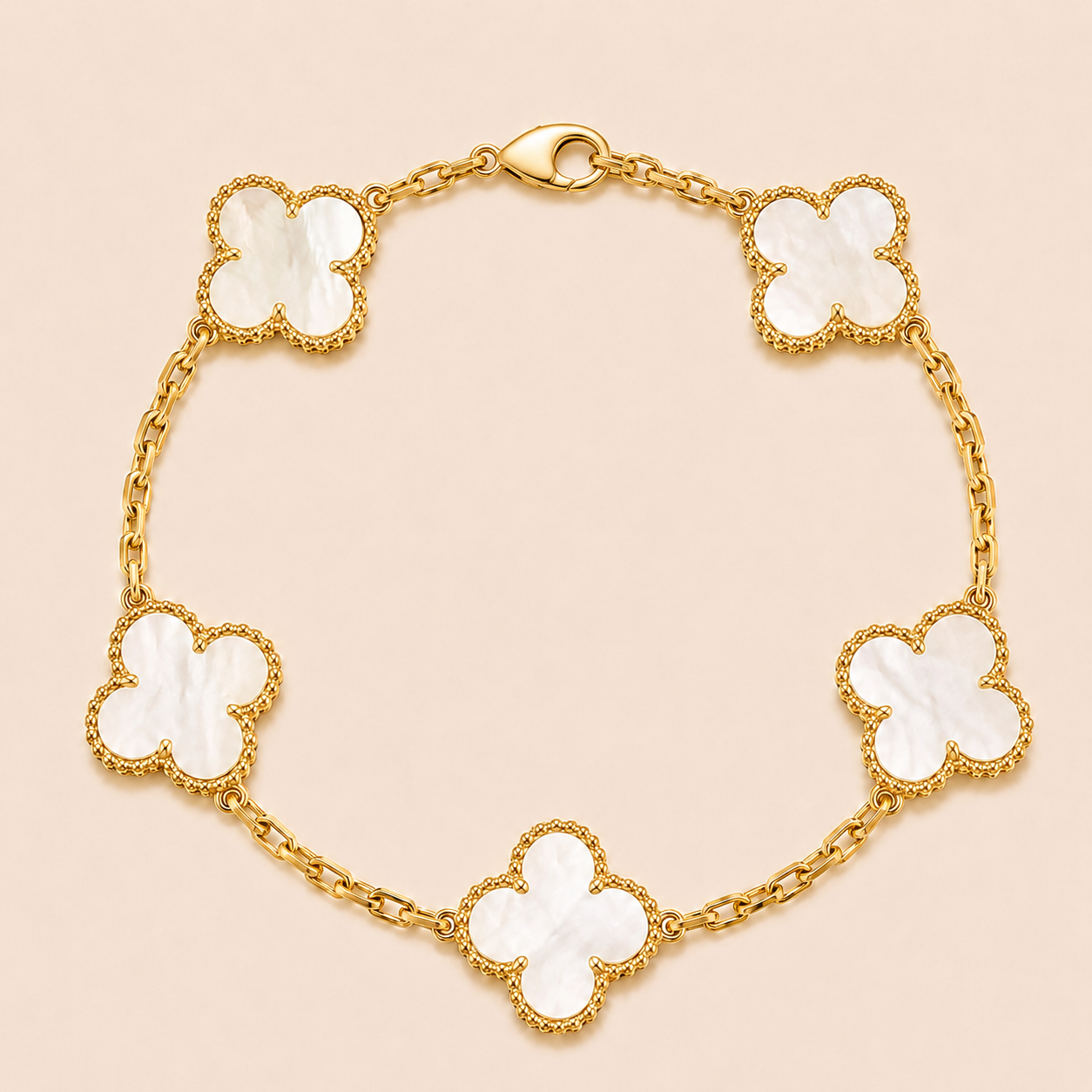 Vintage Five-Motif Mother-of-Pearl Clover Bracelet