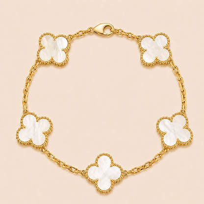 Vintage Five-Motif Mother-of-Pearl Clover Bracelet