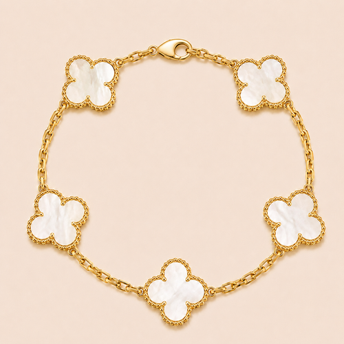 Vintage Five-Motif Mother-of-Pearl Clover Bracelet