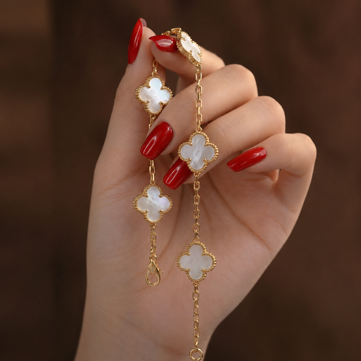 Vintage Five-Motif Mother-of-Pearl Clover Bracelet
