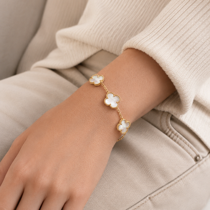 Vintage Five-Motif Mother-of-Pearl Clover Bracelet