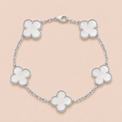 Vintage Five-Motif Mother-of-Pearl Clover Bracelet