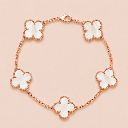 Vintage Five-Motif Mother-of-Pearl Clover Bracelet